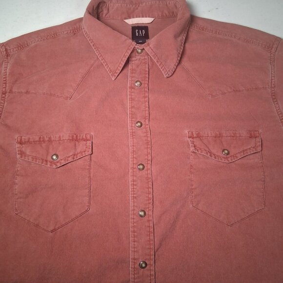Vintage GAP Shirt Men XXL Salmon Pink Corduroy Western Wear Snap Up Long Sleeve - Picture 13 of 16